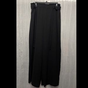 Black wide leg pants with fabric belt